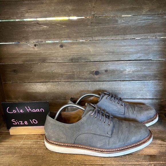 Mens Cole Haan Tanner Plain Toe Gray Suede Derby Comfort Shoes Sneakers Size 10M - Picture 1 of 6